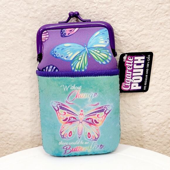 NWT Womens Cigarette Case for 100s Blue W/Out Change No Butterflies Twist Clasp - Picture 1 of 4